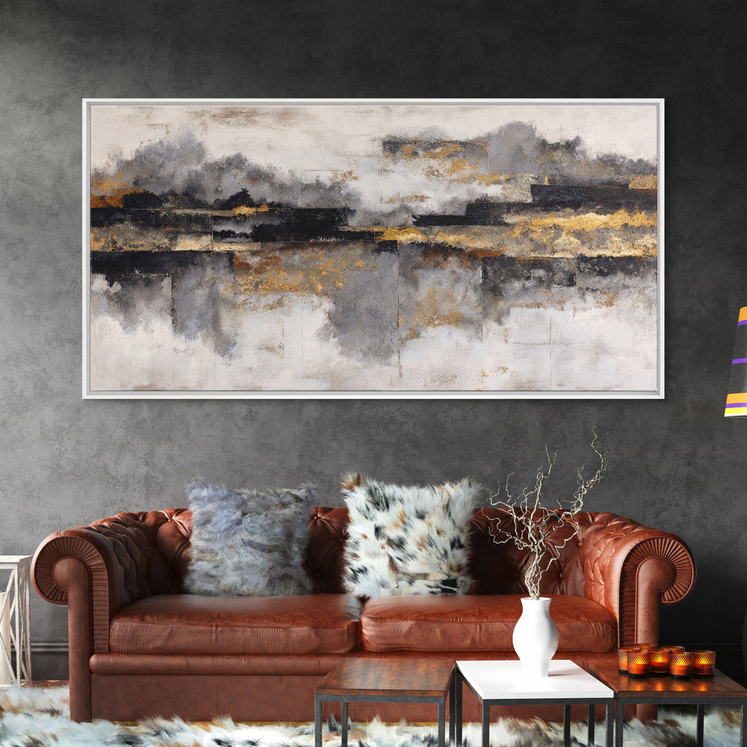 Black Ink Abstract Framed Canvas Print, Monochrome Art, Minimalist Decor, Living Room Decor, Fine Art, Mono, Large Wall Art, MON-2x1-50