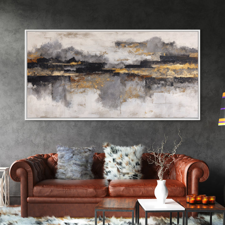 Black Ink Abstract Framed Canvas Print, Monochrome Art, Minimalist Decor, Living Room Decor, Fine Art, Mono, Large Wall Art, MON-2x1-50