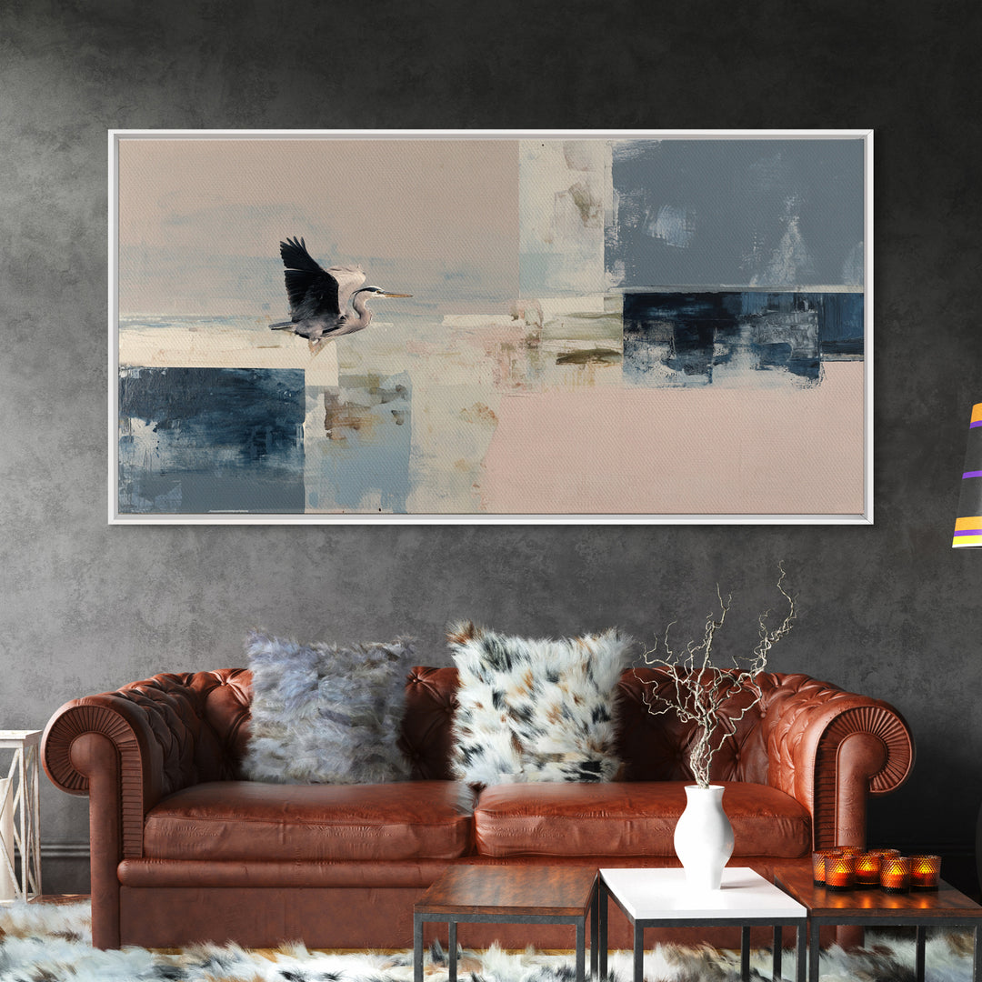 Blue Heron in Monochrome Navy Palette Canvas Print, Monochrome Art, Art Prints, Living Room Decor, Mono, Apartment Decor, MON-2x1-52
