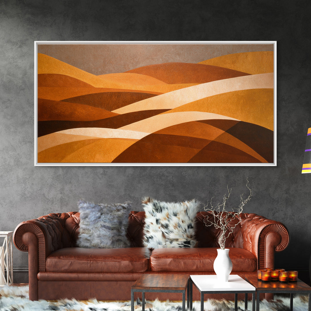 Warm Brown Desert Landscape Canvas Print, Monochrome Art, Mid Century Modern, Living Room Decor, Fine Art, Mono, Boho Wall Art, MON-2x1-53