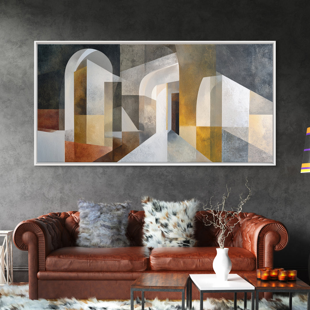 Gray Architectural Arch and Shadow Study Canvas Print, Monochrome Art, Contemporary Art, Living Room Decor, Fine Art, Mono, MON-2x1-54
