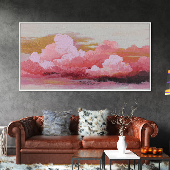 All Pink Cloudscape Framed Canvas Print, Monochrome Art, Art Print, Living Room Decor, Fine Art, Mono, Printable Art, MON-2x1-56