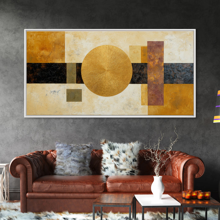 Gold Tonal Sunburst Medallion Canvas Print, Monochrome Art, Wall Art, Living Room Decor, Fine Art, Mono, Abstract Art, MON-2x1-58