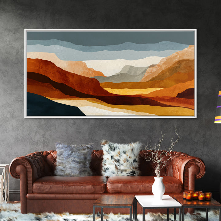 Burnt Orange Canyon Abstraction Framed Canvas Print, Monochrome Art, Digital Art, Living Room Decor, Mono, Dark Academia Decor, MON-2x1-60