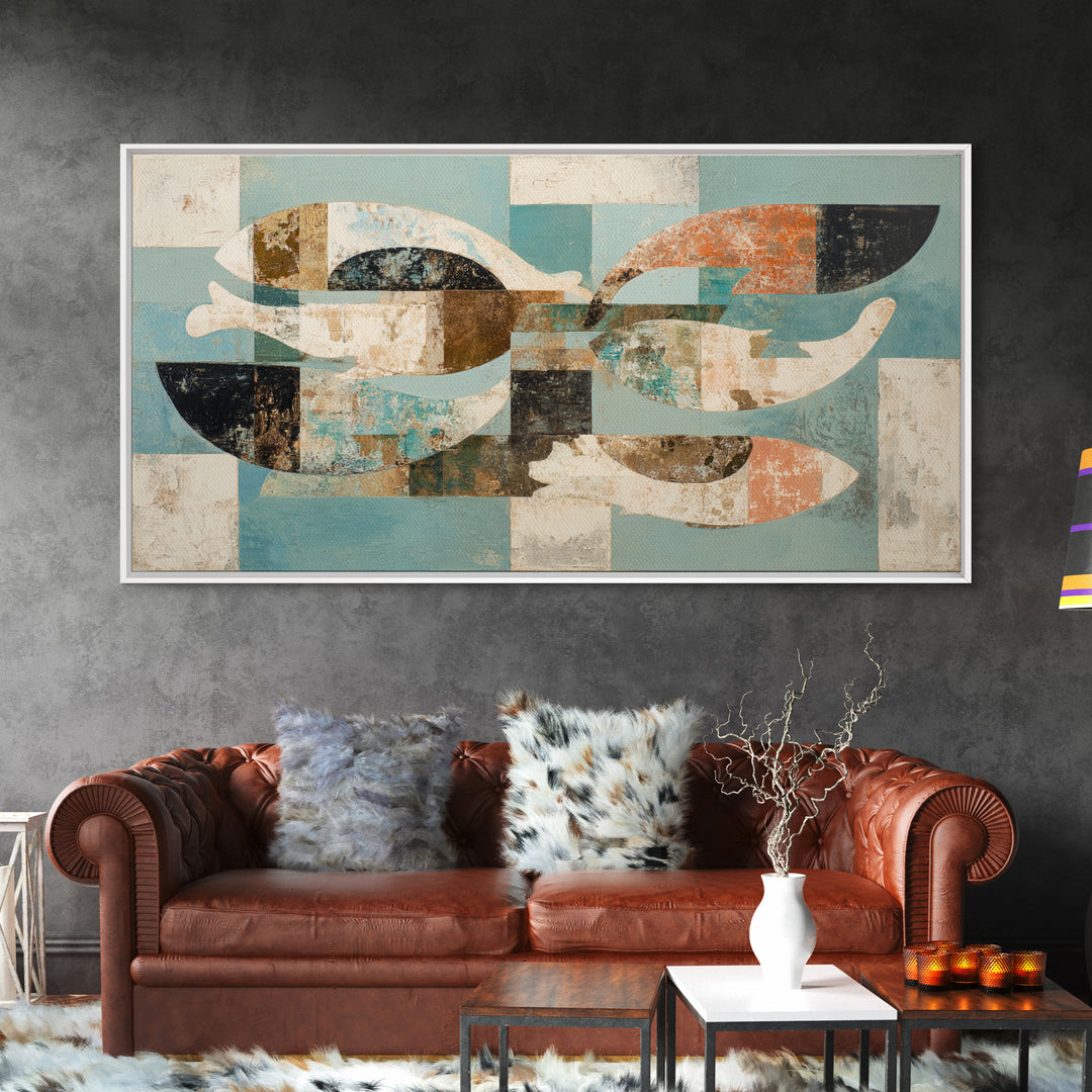 Teal Koi Fish on Tonal Water Canvas Print, Monochrome Art, Art Prints, Living Room Decor, Fine Art, Mono, Apartment Decor, MON-2x1-61
