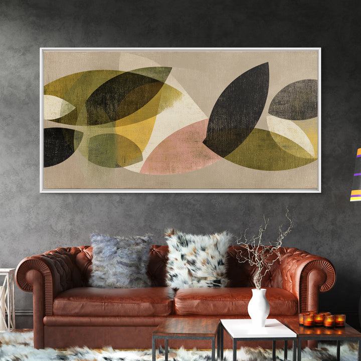 Olive Green Abstract Leaf Pattern Canvas Print, Monochrome Art, Printable Wall Art, Living Room Decor, Oil Painting, Mono, MON-2x1-64