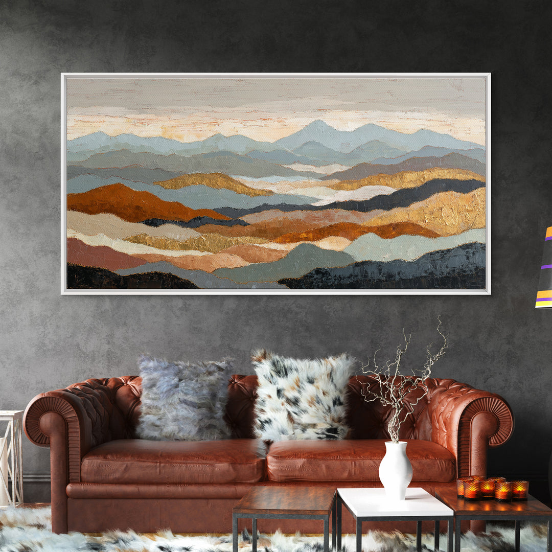 Blue Mountain Ridge Layers Canvas Print, Monochrome Art, Mid Century Modern, Living Room Decor, Fine Art, Mono, Boho Wall Art, MON-2x1-68