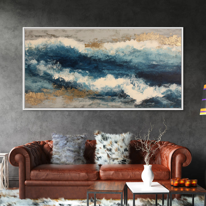 All Blue Ocean Abstraction Canvas Print, Monochrome Art, Original Art, Living Room Decor, Mono, Bird Art, Bedroom Wall Art, MON-2x1-69