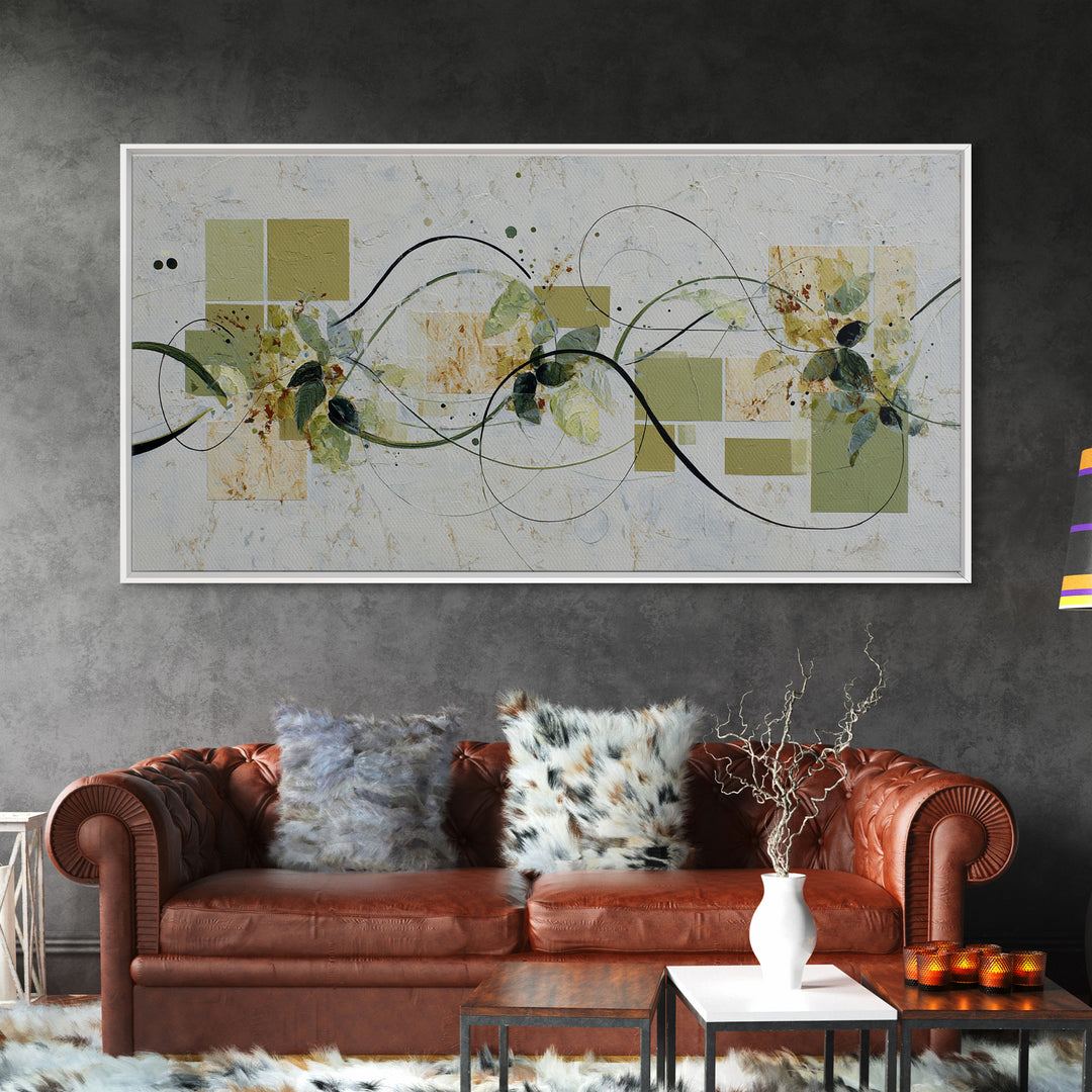 Green Botanical Study Canvas Print, Monochrome Art, Modern Wall Art, Living Room Decor, Fine Art, Mono, Statement Artwork, MON-2x1-71