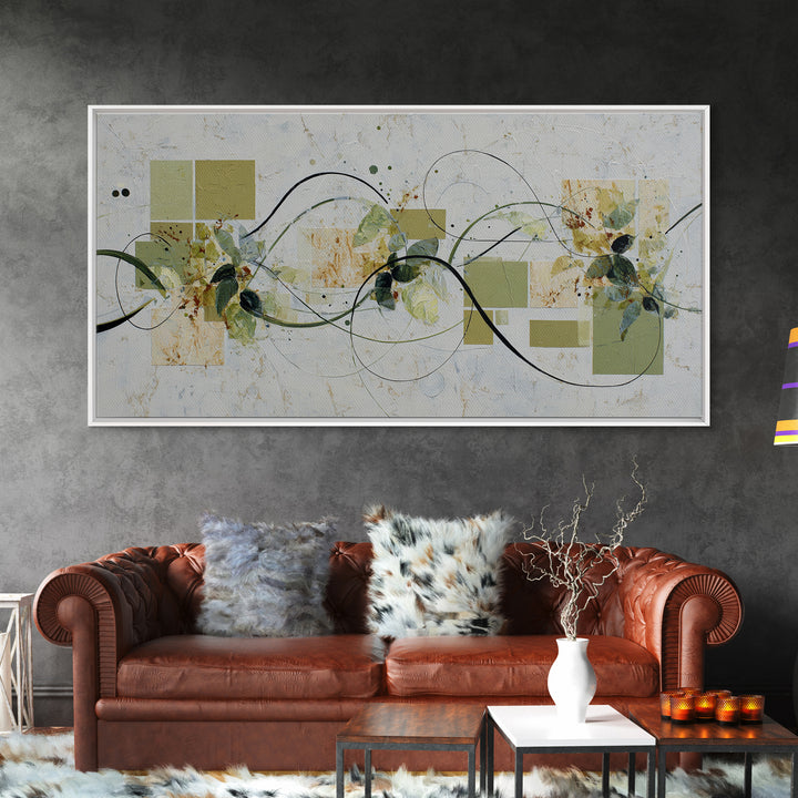 Green Botanical Study Canvas Print, Monochrome Art, Modern Wall Art, Living Room Decor, Fine Art, Mono, Statement Artwork, MON-2x1-71