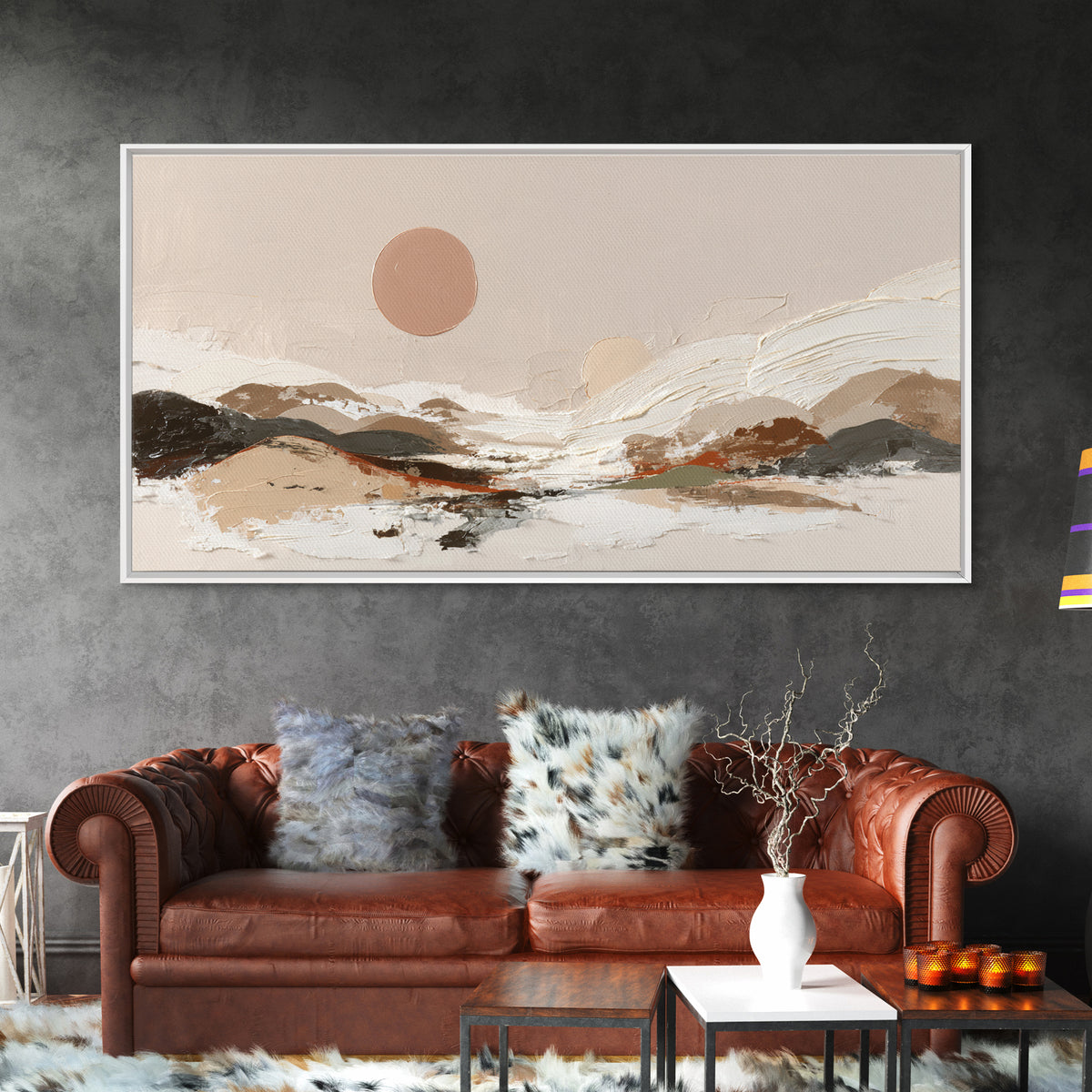 Warm Brown Desert Landscape Canvas Print, Monochrome Art, Mid Century Modern, Living Room Decor, Fine Art, Mono, Boho Wall Art, MON-2x1-77
