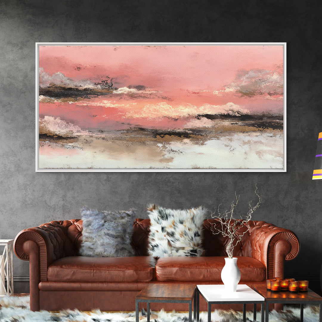 All Pink Cloudscape Framed Canvas Print, Monochrome Art, Apartment Decor, Living Room Decor, Fine Art, Mono, Moody Wall Art, MON-2x1-80