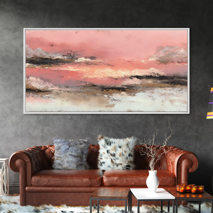 All Pink Cloudscape Framed Canvas Print, Monochrome Art, Apartment Decor, Living Room Decor, Fine Art, Mono, Moody Wall Art, MON-2x1-80