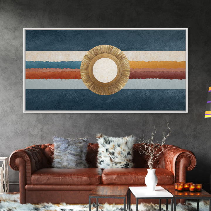 Gold Tonal Sunburst Medallion Canvas Print, Monochrome Art, Wall Art, Living Room Decor, Fine Art, Mono, Abstract Art, MON-2x1-82