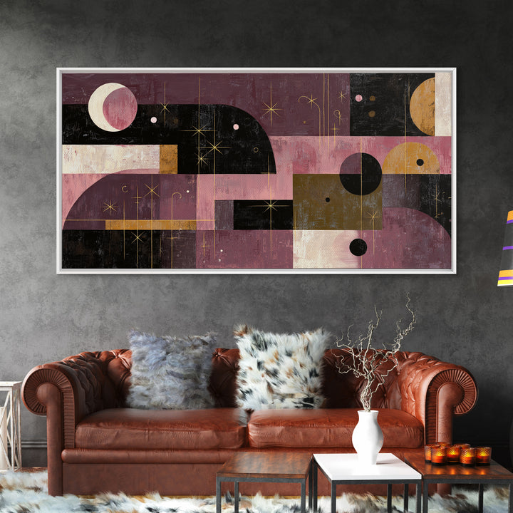 Purple Night Sky Framed Canvas Print, Monochrome Art, Contemporary Art, Living Room Decor, Fine Art, Mono, Original Art, MON-2x1-83
