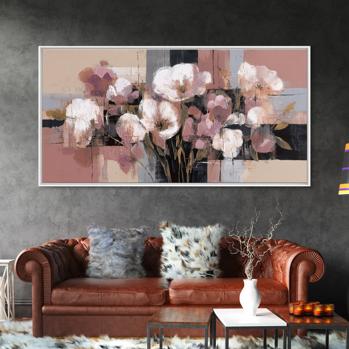 Monochrome Floral Bouquet Framed Canvas Print, Monochrome Art, Home Decor, Living Room Decor, Fine Art, Mono, Bedroom Decor, MON-2x1-86
