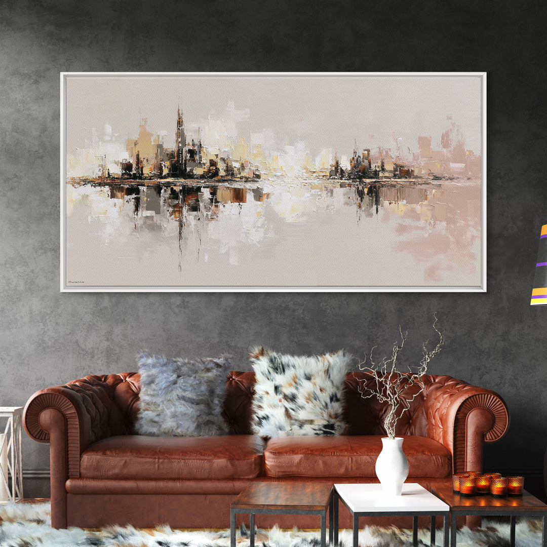 Black and White City Reflection Canvas Print, Monochrome Art, Large Wall Art, Living Room Decor, Mono, Modern Wall Art, MON-2x1-89