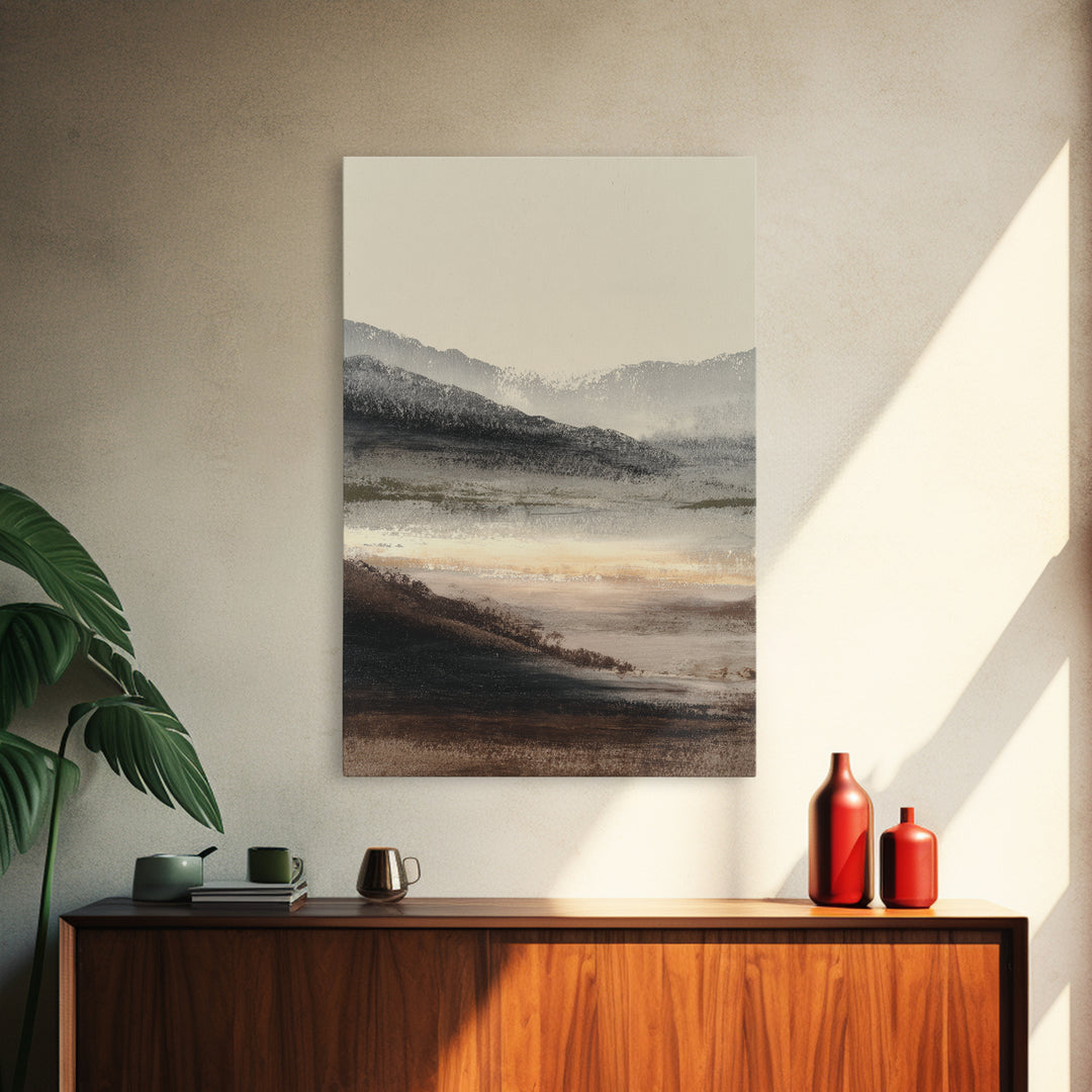 Charcoal Mountain Landscape Framed Canvas Print, Monochrome Art, Minimalist Decor, Living Room Decor, Fine Art, Mono, MON-2x3-12