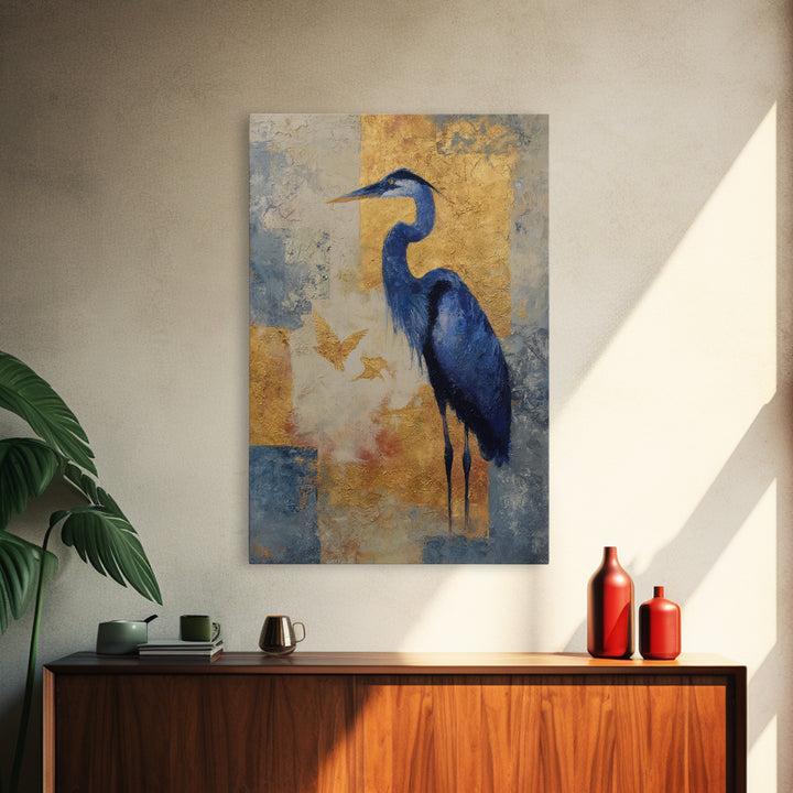 Blue Heron in Monochrome Navy Palette Canvas Print, Monochrome Art, Unique Wall Art, Living Room Decor, Fine Art, Mono, MON-2x3-16