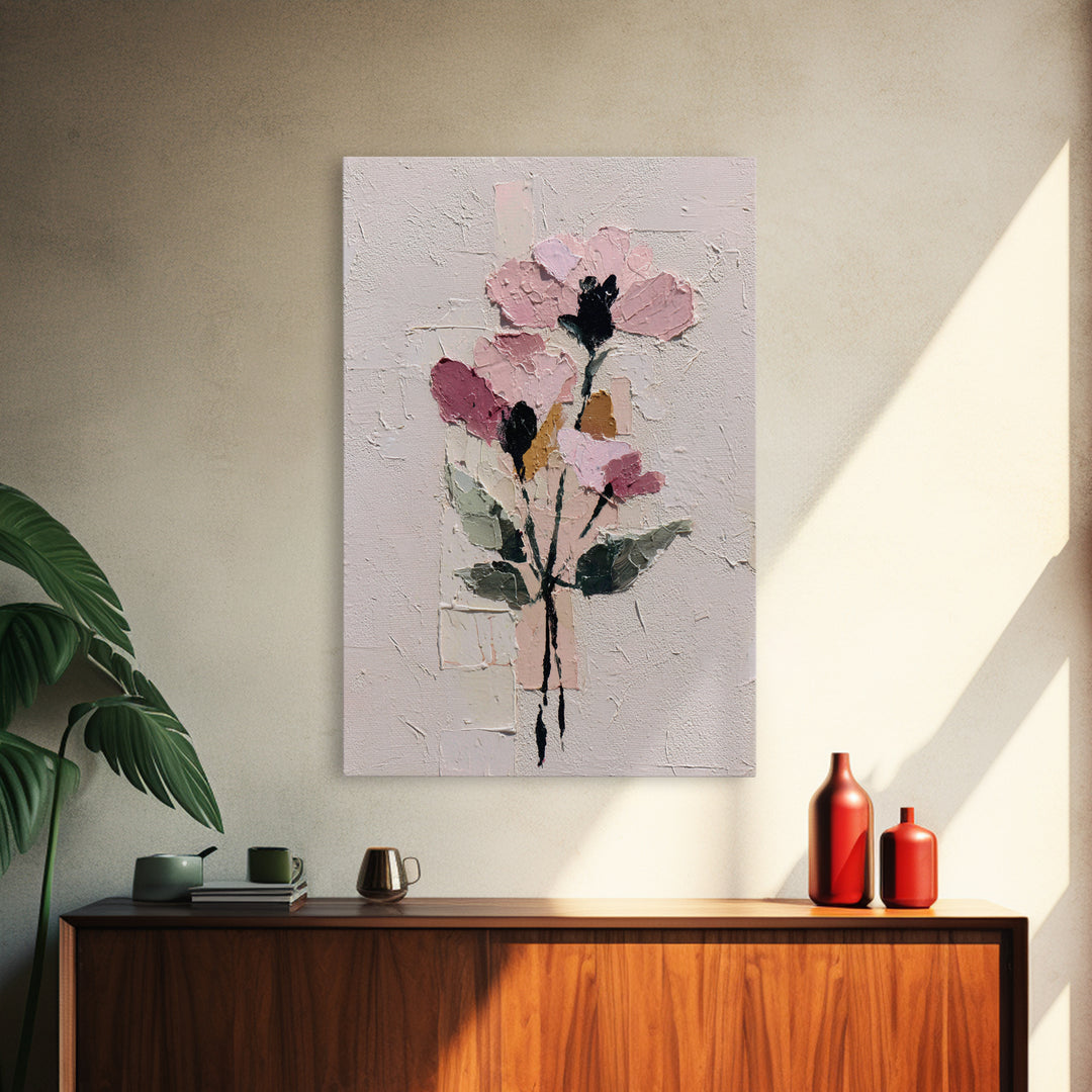 Monochrome Floral Bouquet Framed Canvas Print, Monochrome Art, Statement Artwork, Living Room Decor, Fine Art, Mono, Art Prints, MON-2x3-2