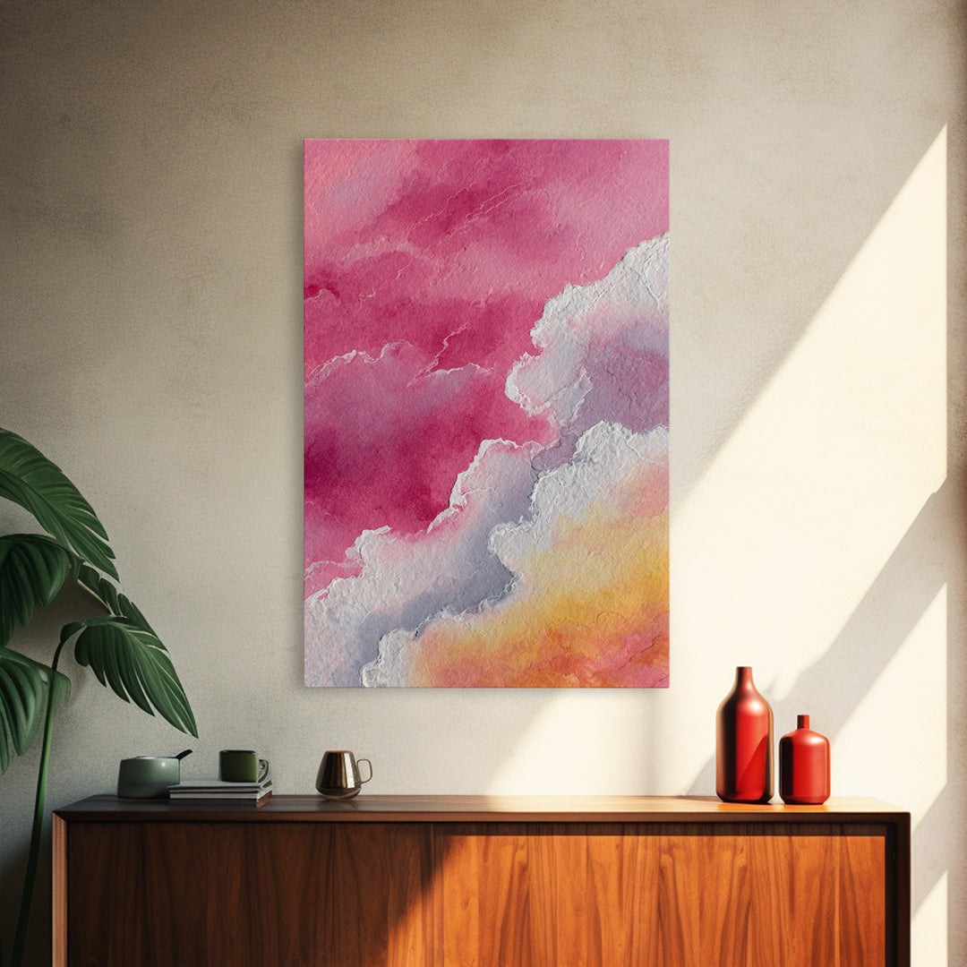 All Pink Cloudscape Framed Canvas Print, Monochrome Art, Digital Art, Living Room Decor, Oil Painting, Mono, MON-2x3-20