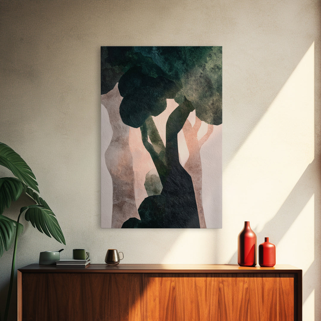 Deep Green Forest Silhouette Study Framed Canvas Print, Monochrome Art, Contemporary Art, Living Room Decor, Fine Art, Mono, MON-2x3-21