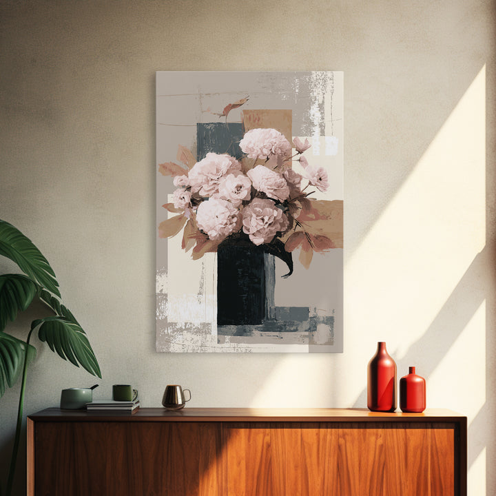 Monochrome Floral Bouquet Framed Canvas Print, Monochrome Art, Statement Artwork, Living Room Decor, Fine Art, Mono, Art Prints, MON-2x3-26
