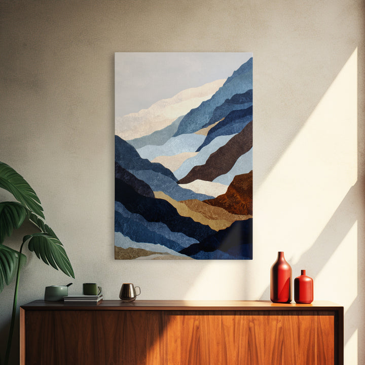 Blue Mountain Ridge Layers Canvas Print, Monochrome Art, Abstract Painting, Living Room Decor, Watercolor Art, Mono, MON-2x3-32