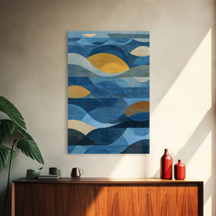All Blue Ocean Abstraction Framed Canvas Print, Monochrome Art, Mid Century Modern, Living Room Decor, Watercolor Art, Mono, MON-2x3-33