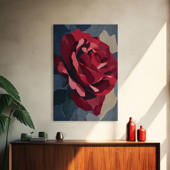 Single Red Rose Rendered Only Canvas Print, Monochrome Art, Minimalist Decor, Living Room Decor, Fine Art, Mono, Large Wall Art, MON-2x3-39