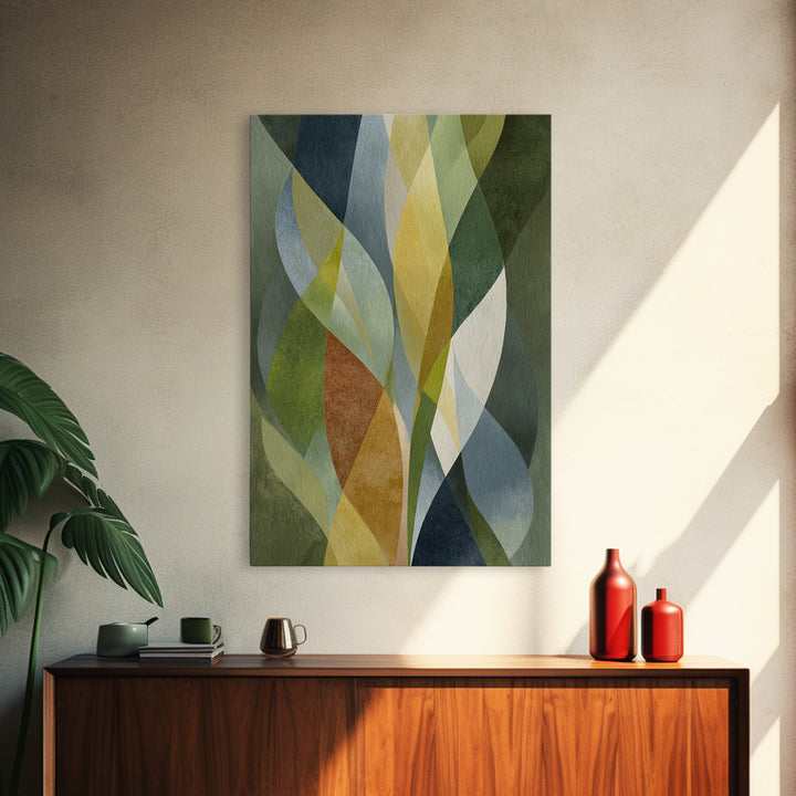 Olive Green Abstract Leaf Pattern Framed Canvas Print, Monochrome Art, Fine Art Print, Living Room Decor, Watercolor Art, Mono, MON-2x3-4