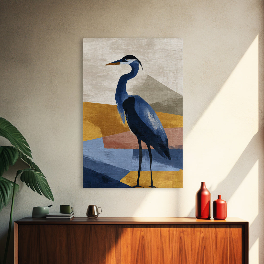Blue Heron in Monochrome Navy Palette Canvas Print, Monochrome Art, Modern Decor, Living Room Decor, Fine Art, Mono, Poster, MON-2x3-40