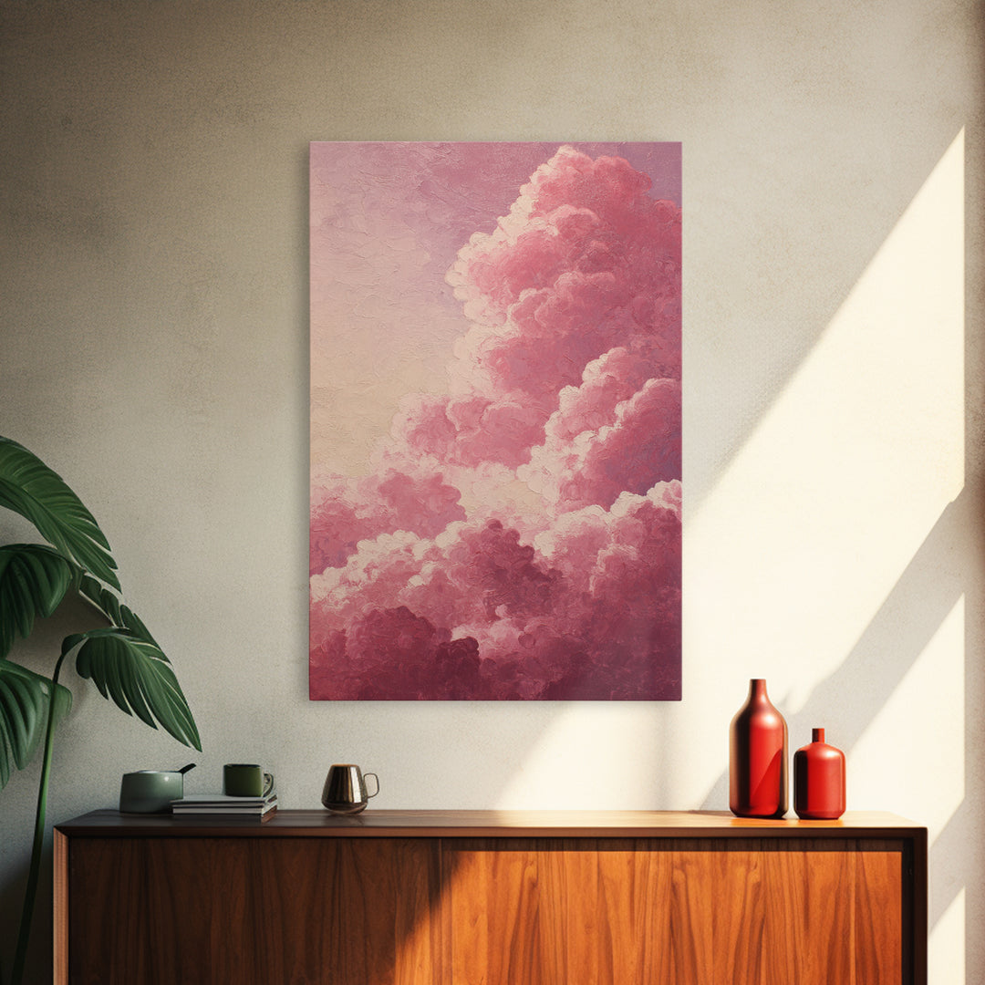 All Pink Cloudscape Framed Canvas Print, Monochrome Art, Moody Wall Art, Living Room Decor, Watercolor Art, Mono, MON-2x3-44
