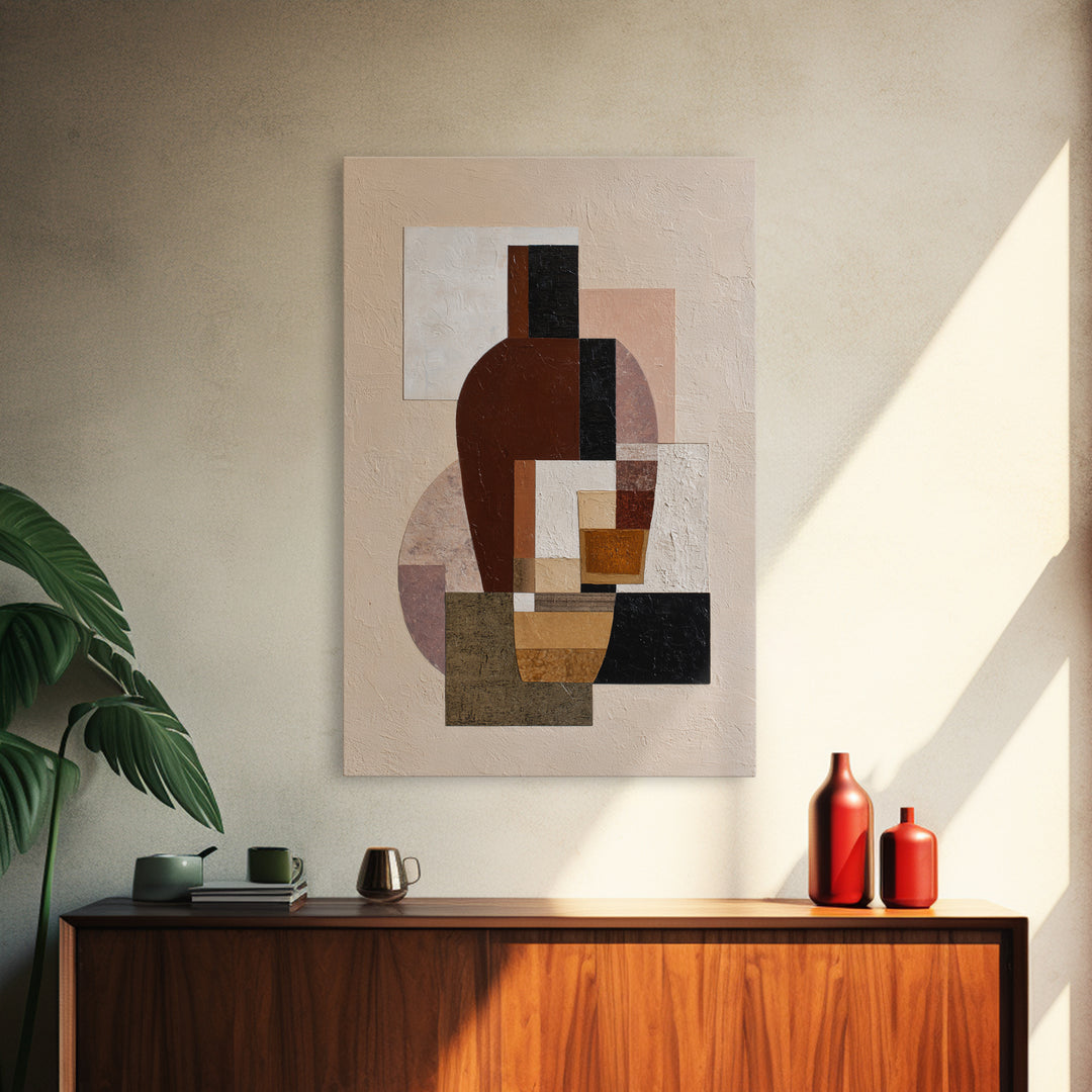 Brown Leather and Whiskey Still Life Framed Canvas Print, Monochrome Art, Textured Painting, Living Room Decor, Fine Art, Mono, MON-2x3-55