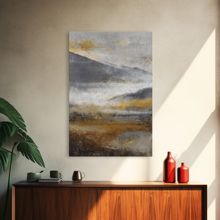 Charcoal Mountain Landscape Framed Canvas Print, Monochrome Art, Wall Art, Living Room Decor, Fine Art, Mono, Abstract Art, MON-2x3-60