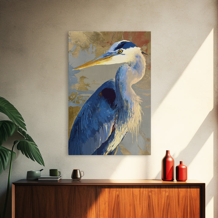 Blue Heron in Monochrome Navy Palette Framed Canvas Print, Monochrome Art, Room Decor, Living Room Decor, Fine Art, Mono, MON-2x3-64