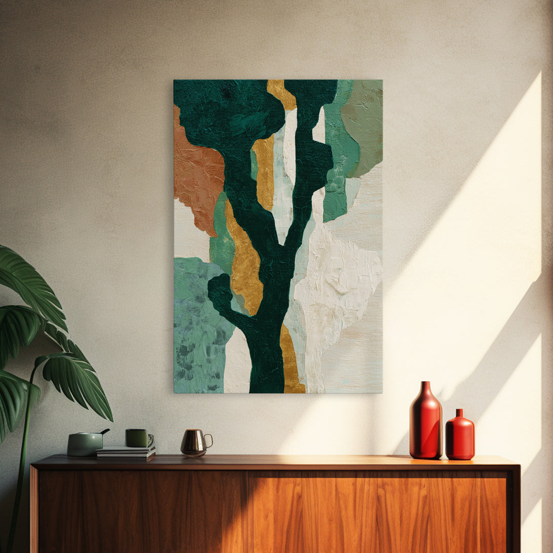 Deep Green Forest Silhouette Study Framed Canvas Print, Monochrome Art, Large Wall Art, Living Room Decor, Fine Art, Mono, MON-2x3-69