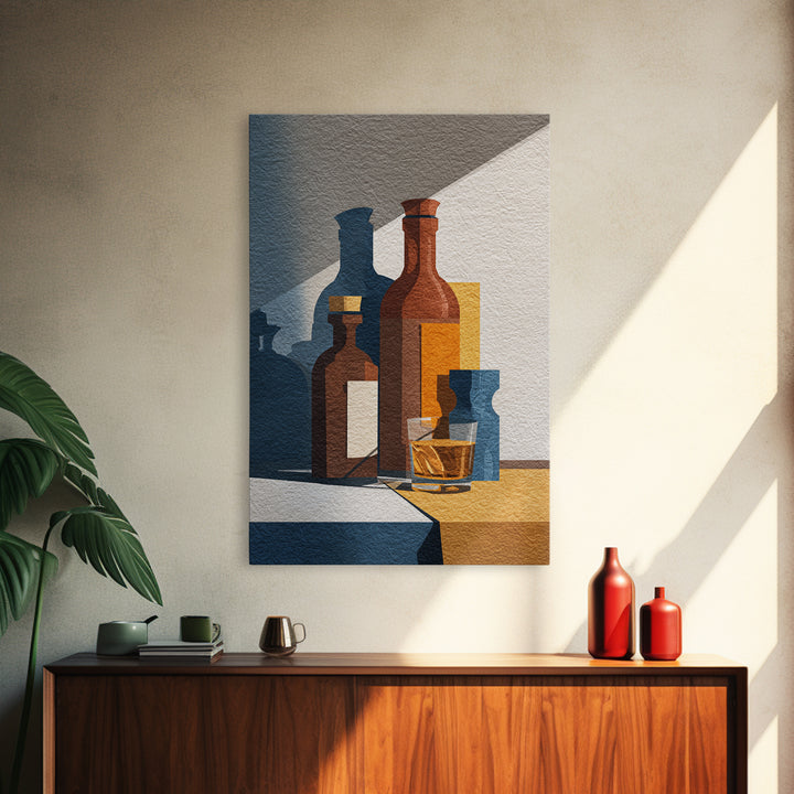Brown Leather and Whiskey Still Life Canvas Print, Monochrome Art, Modern Wall Art, Living Room Decor, Fine Art, Mono, MON-2x3-7