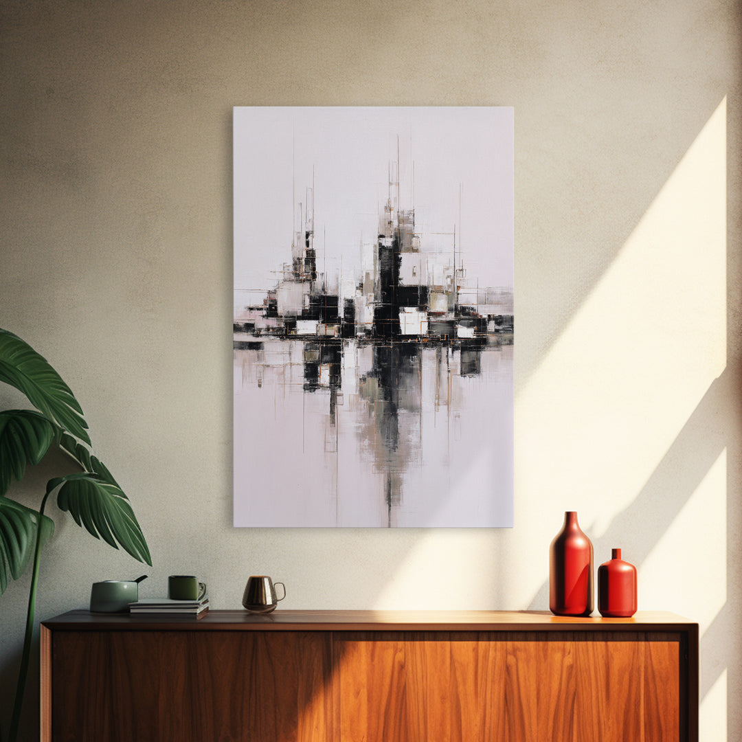 Black and White City Reflection Canvas Print, Monochrome Art, Abstract Art, Living Room Decor, Fine Art, Mono, Bedroom Wall Art, MON-2x3-77