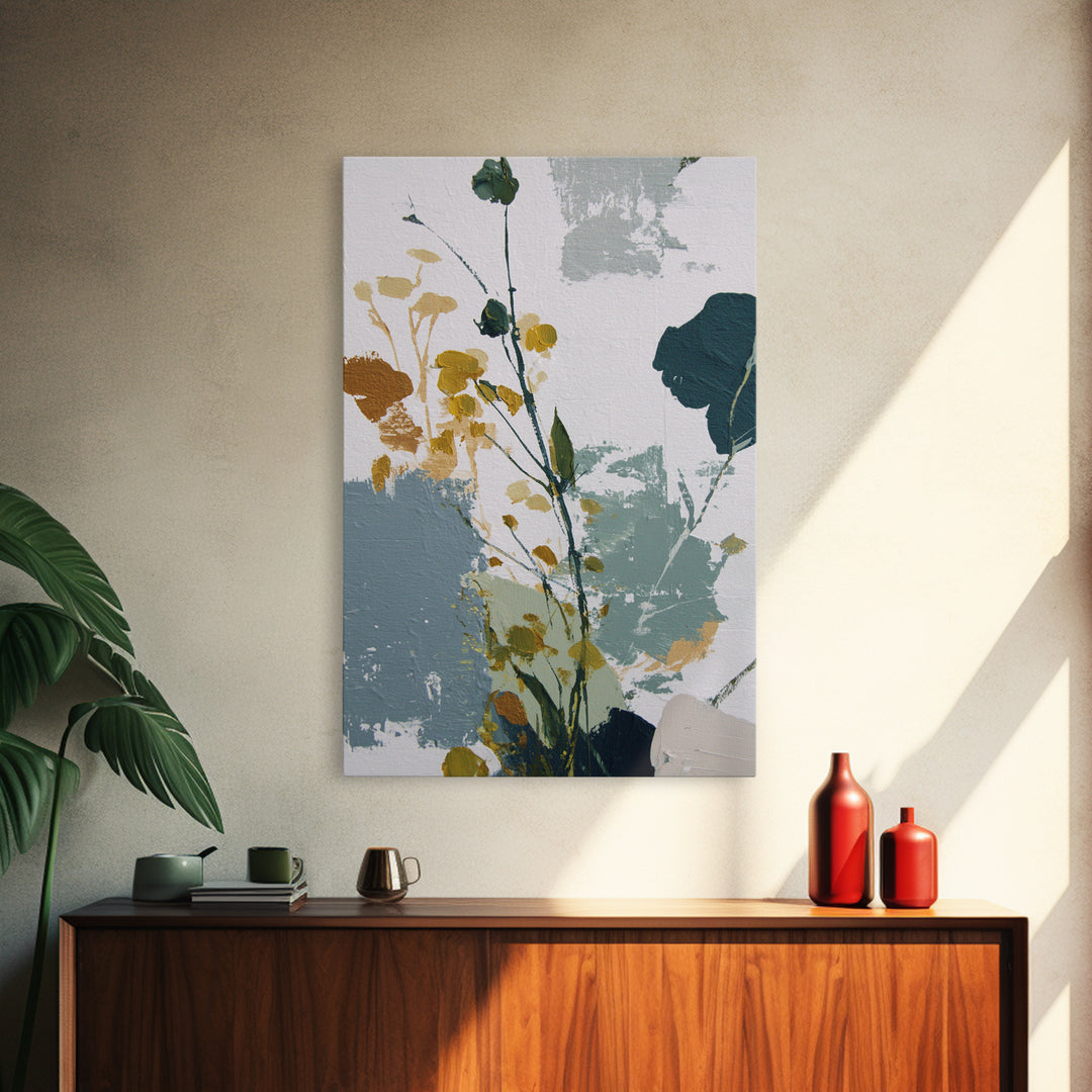 Green Botanical Study Framed Canvas Print, Monochrome Art, Textured Wall Art, Living Room Decor, Mono, Wallpaper Mural, MON-2x3-83