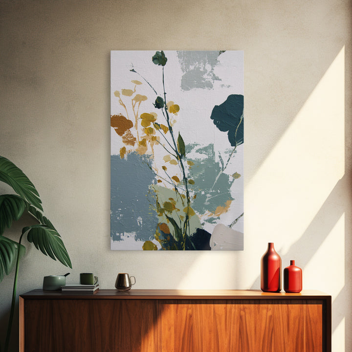 Green Botanical Study Framed Canvas Print, Monochrome Art, Textured Wall Art, Living Room Decor, Mono, Wallpaper Mural, MON-2x3-83