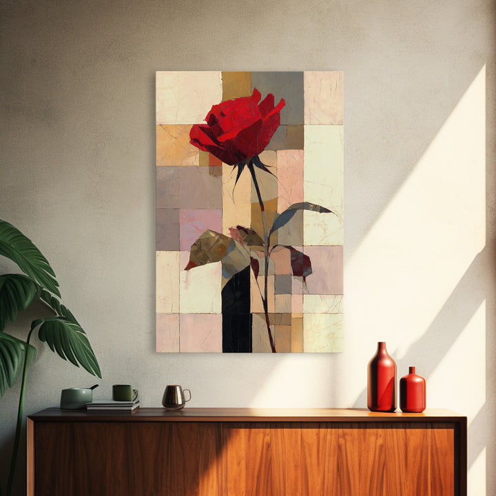 Single Red Rose Rendered Only Framed Canvas Print, Monochrome Art, Digital Print, Living Room Decor, Fine Art, Mono, Modern Art, MON-2x3-87