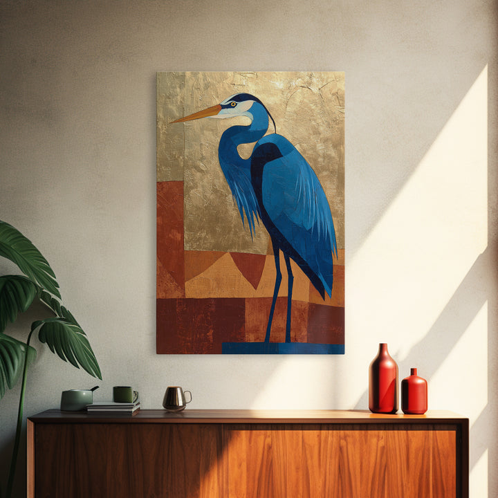 Blue Heron in Monochrome Navy Palette Framed Canvas Print, Monochrome Art, Printable Wall Art, Living Room Decor, Mono, MON-2x3-88