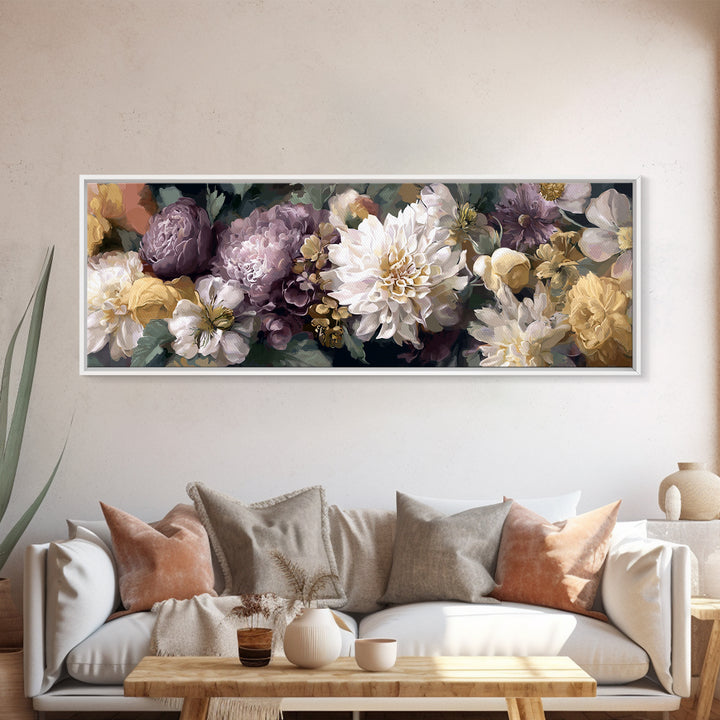 Monochrome Floral Bouquet Framed Canvas Print, Monochrome Art, Home Decor, Living Room Decor, Fine Art, Mono, Bedroom Decor, MON-3x1-10