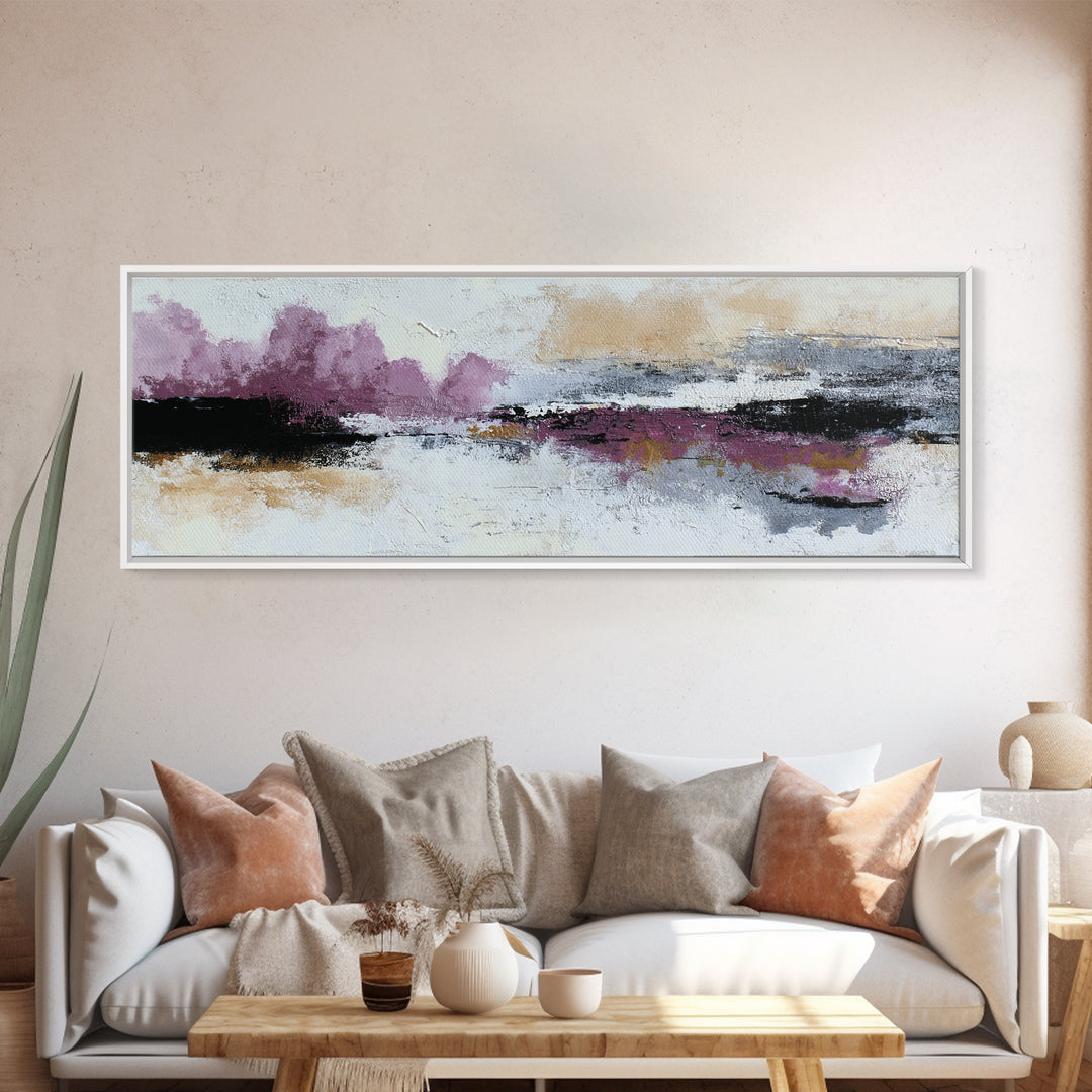 Silver Ocean Moonlight Scene Canvas Print, Monochrome Art, Wallpaper Mural, Living Room Decor, Watercolor Art, Mono, MON-3x1-11