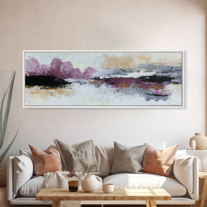 Silver Ocean Moonlight Scene Canvas Print, Monochrome Art, Wallpaper Mural, Living Room Decor, Watercolor Art, Mono, MON-3x1-11