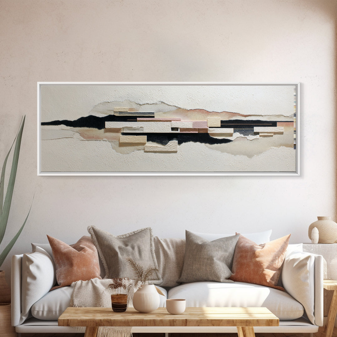 Cream on Cream Minimalist Forms Canvas Print, Monochrome Art, Moody Wall Art, Living Room Decor, Fine Art, Mono, MON-3x1-14