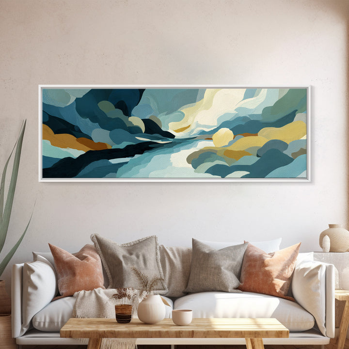 All Blue Ocean Abstraction Framed Canvas Print, Monochrome Art, Printable Art, Living Room Decor, Mono, Minimalist Wall Art, MON-3x1-17