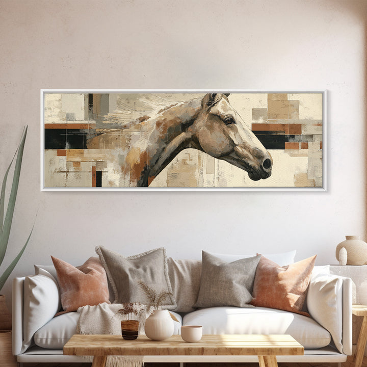 Sepia Horse Portrait Framed Canvas Print, Monochrome Art, Original Painting, Living Room Decor, Fine Art, Mono, Dopamine Decor, MON-3x1-18