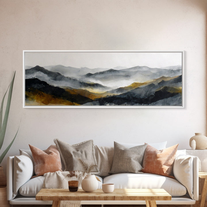 Charcoal Mountain Landscape Canvas Print, Monochrome Art, Abstract Painting, Living Room Decor, Oil Painting, Mono, MON-3x1-20